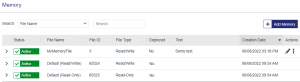 User-created and Default memory files on Memory page